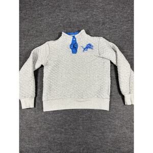 Detroit Lions Quilted Pullover Sweatshirt Blue Gray 1/4 Button Front Women Small
